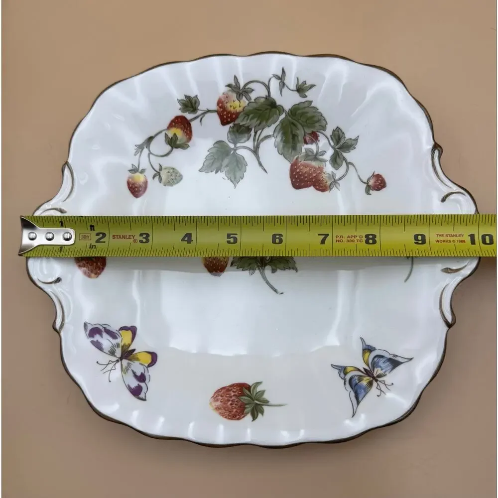 Coalport Strawberry Bone China Handled Cake Plate Serving Tray 10”Butterflies